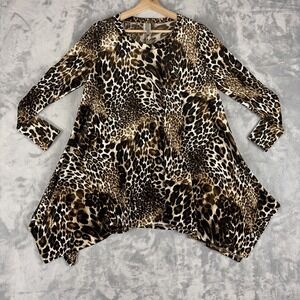 MOA Collection Tunic Women Small Soft Long Sleeve Leopard Lagenlook Indie